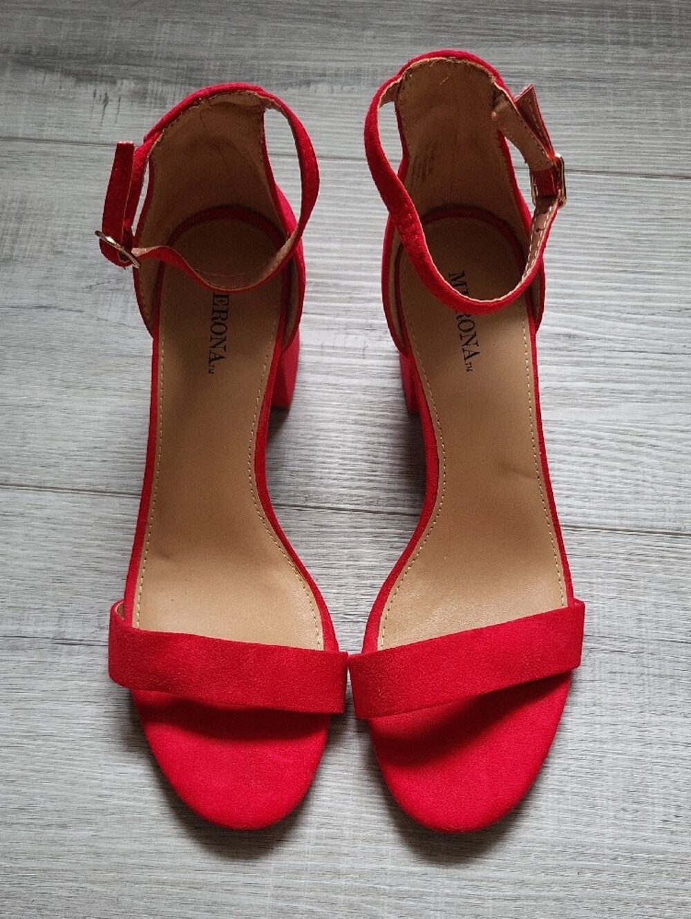 Merona Red Suede Block Heel Ankle-Strap Sandals - Picture 3 of 8